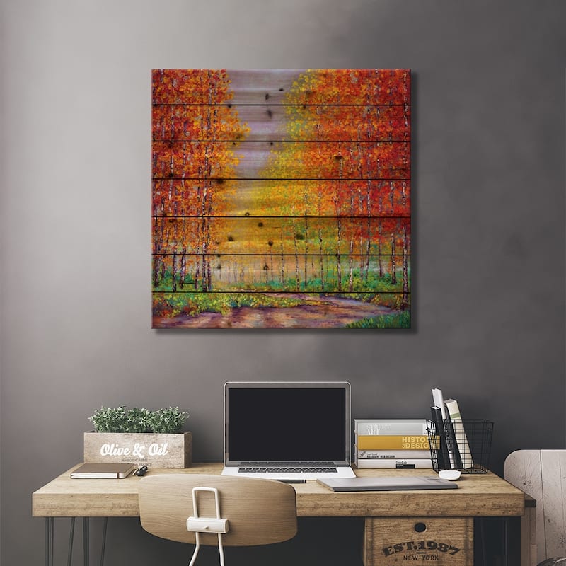 Aspens In Autumn Print On Wood by Kimberly Adams - Multi-Color