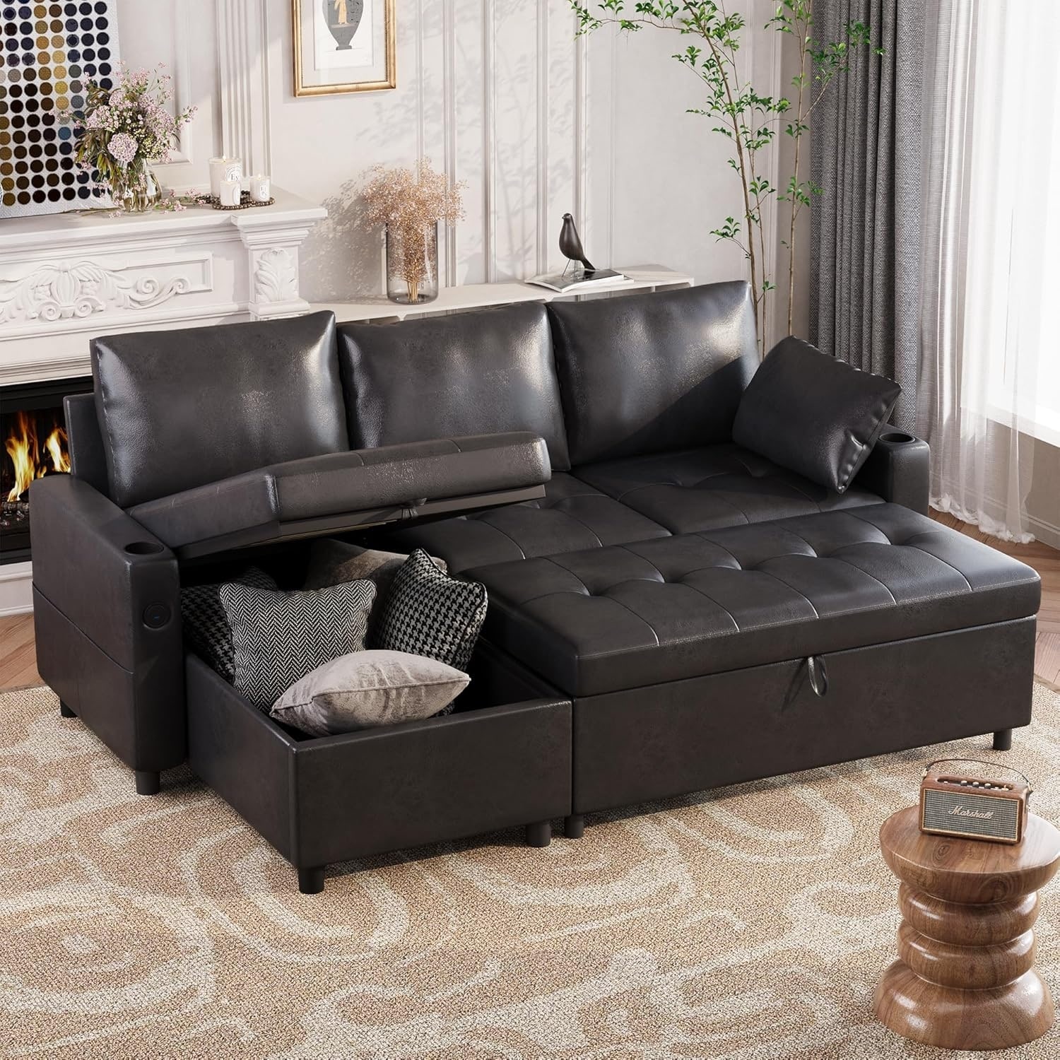 Sleeper Faux Leather Sectional Sofas Bed Bath Beyond