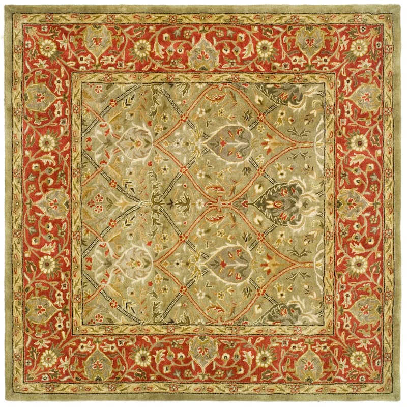 SAFAVIEH Handmade Persian Legend Pietra Traditional Oriental Wool Rug - 6' Square - Light Green/Rust