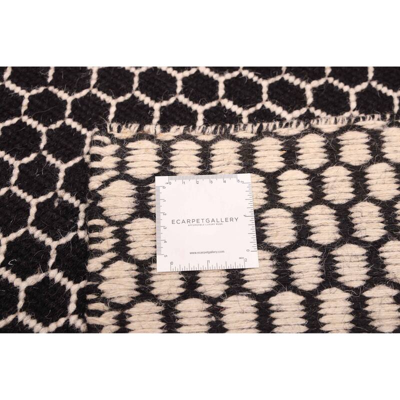 ECARPETGALLERY Flat-Weave Nevada Black Wool Kilim - 5'5 x 7'5