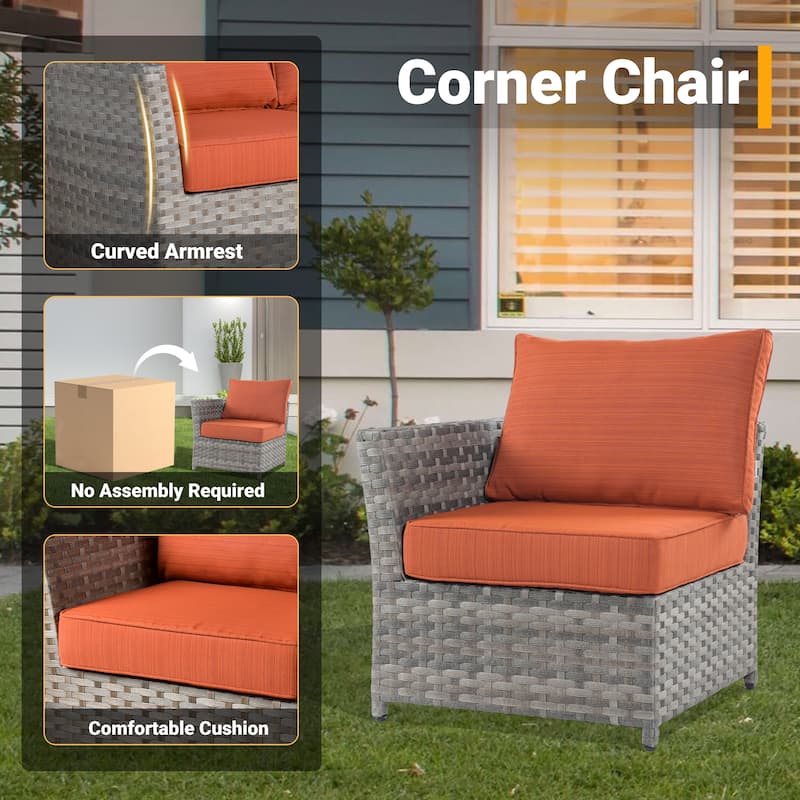 HOOOWOOO 13-piece Wicker Rattan Patio Sectional Conversation Set with Fire Pit