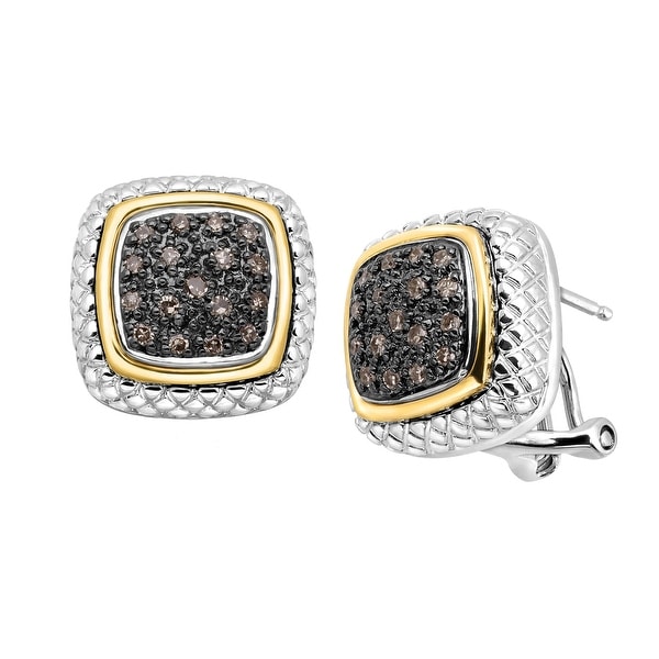 1/4 ct Champagne Diamond Paveacute; Frame Earrings in Sterling Silver & 14K Gold
