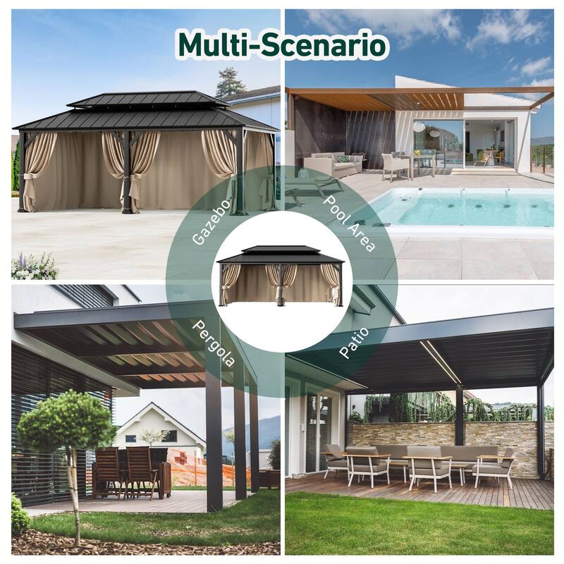 Gazebo Curtain Replacement Universal 6-Panel Sidewalls 12' x 20', Outdoor Gazebo Privacy Curtains with Zipper (Curtain Only)
