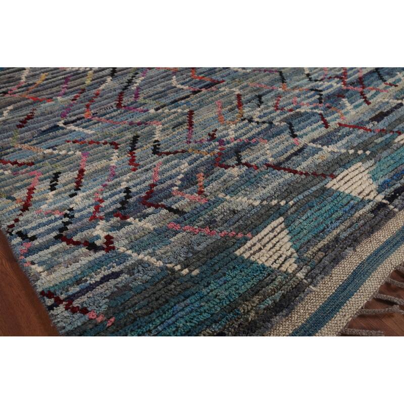 Stripe Moroccan Style Area Rug Hand-Knotted Abstract Wool Carpet - 5'0"x 9'4"