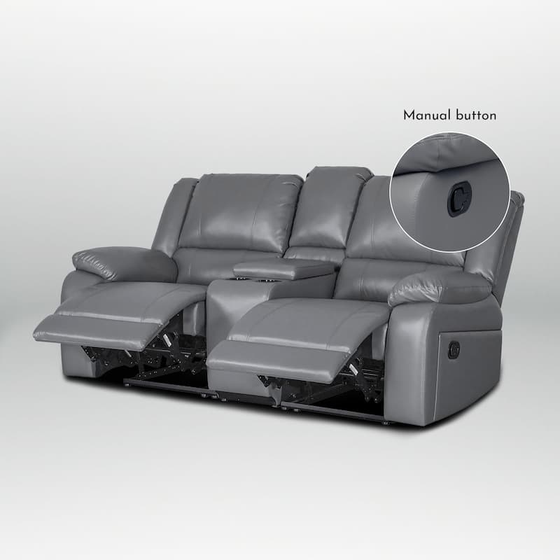 72" Width Modern Contemporary Faux Leather Manual Reclining Loveseat