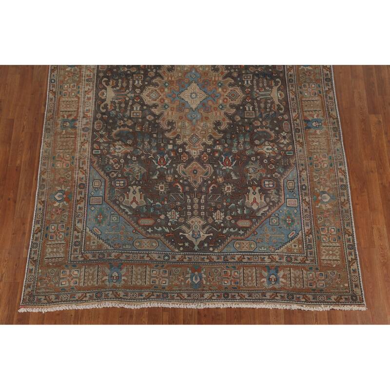 Gray Over-Dyed Tabriz Persian Vintage Rug Hand-Knotted Wool Carpet - 6'7"x 9'6"