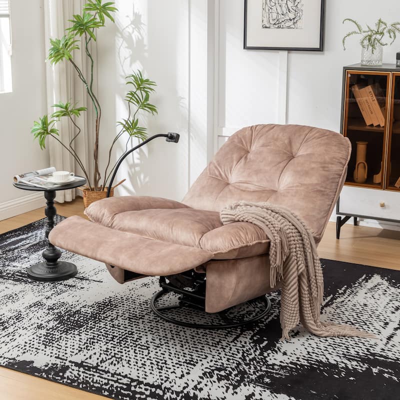 Living Room Recliner,Reclining Lazy Chair,Mobile Phone Holder,Reading Chair,Swivel Gliding Rocking Chair,Gold-Stamped Velvet