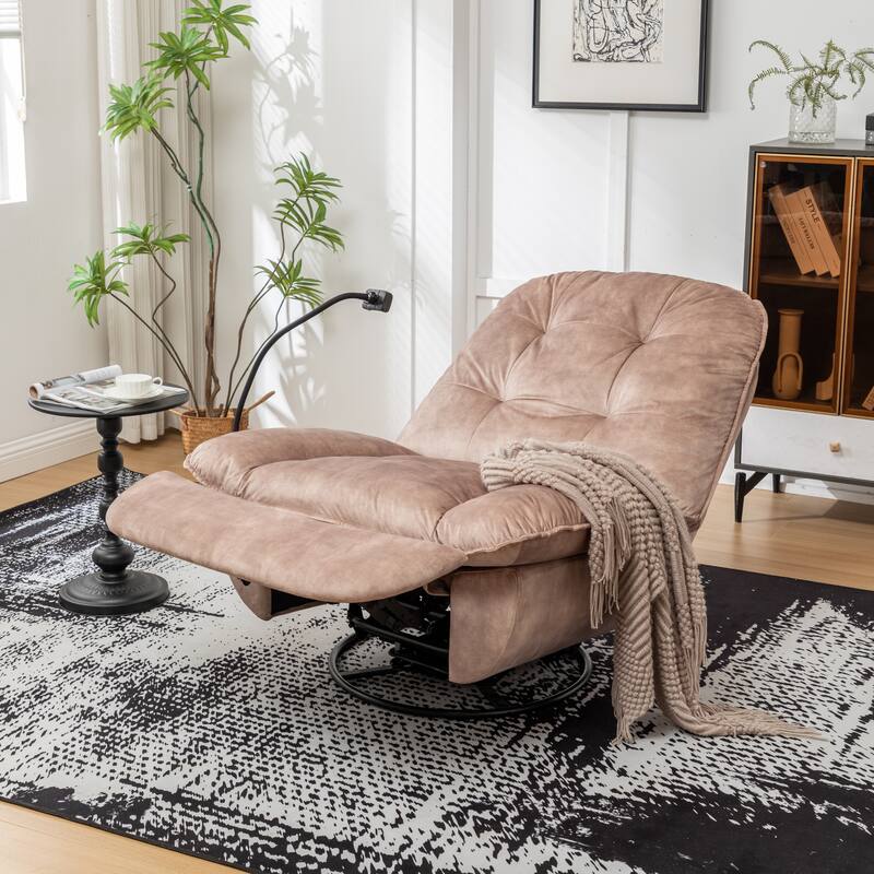 Velvet Swivel Recliner Chair, Living Room Chair with Phone Holder, Modern Rocker Reclining, Upholstered Glider Recliner Chairs