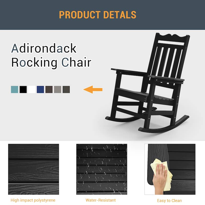 LIVOOSUN Patio Adirondack Chair Outdoor Plastic Rocking Chair Set of 2