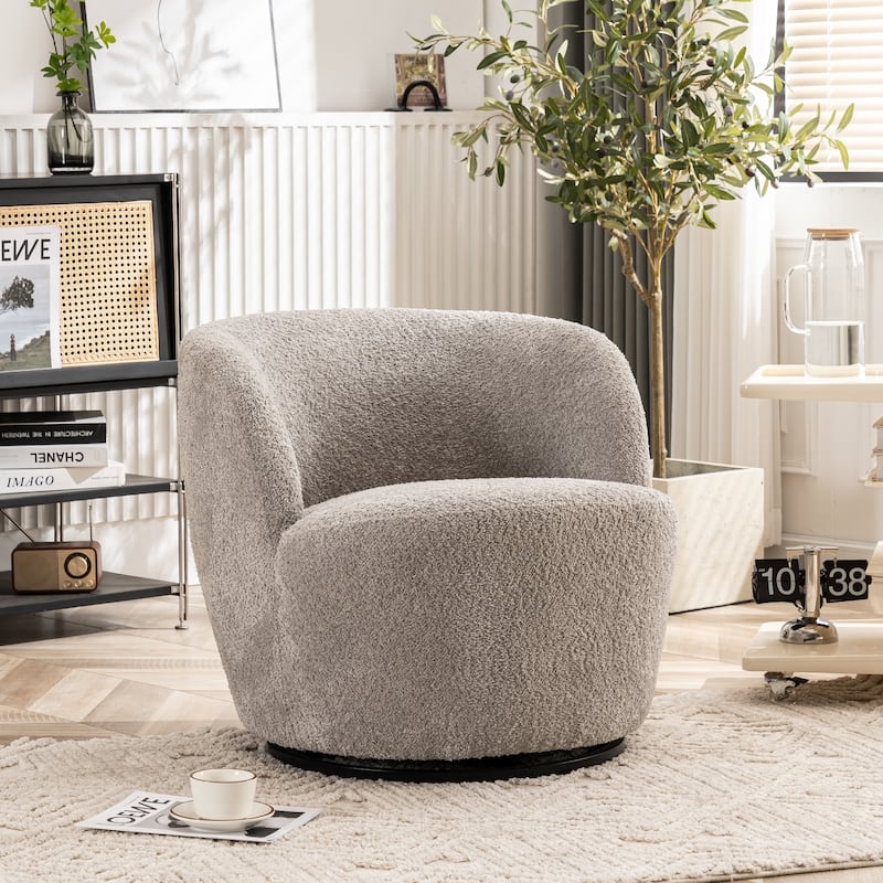 Swivel Accent Chair, Furry Round Barrel Chair - Gray