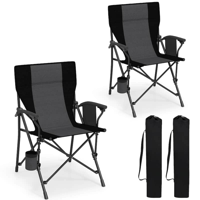 Costway 1/2 PCS Folding Camping Chair for Adults Portable Lawn Chair - Black-2 PCS