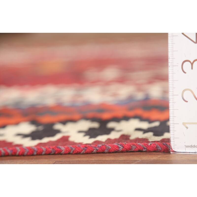 Red Kilim Qashqai Persian Area Rug Flatweave Wool Carpet - 5'4" x 7'11"