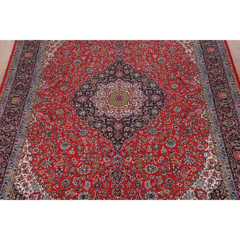 Traditional Floral Kashan Turkish Rug Medallion Machine-Made Carpet - 9'7" x 13'3"