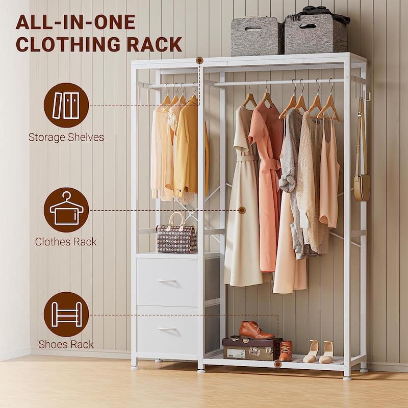 Clothes Rack, Closet Organizer with Storage Shelves, Hanging Bar, Drawers - 47.24"L x 15.74"W x 72.83"H