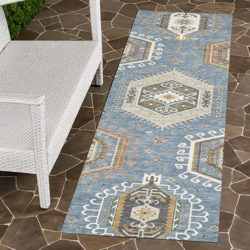 Machine Washable Indoor/ Outdoor Global Akron Chantille Rug - Denim - 2'3" x 7'6"