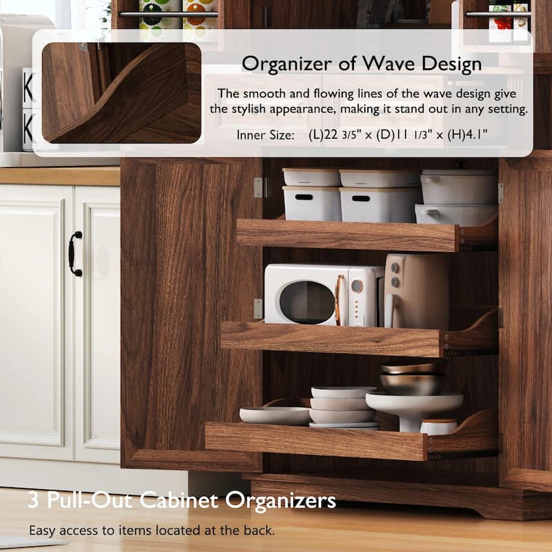 71" Tall Kitchen Pantry Cabinet with 3 Pull-Out Cabinet Organizers