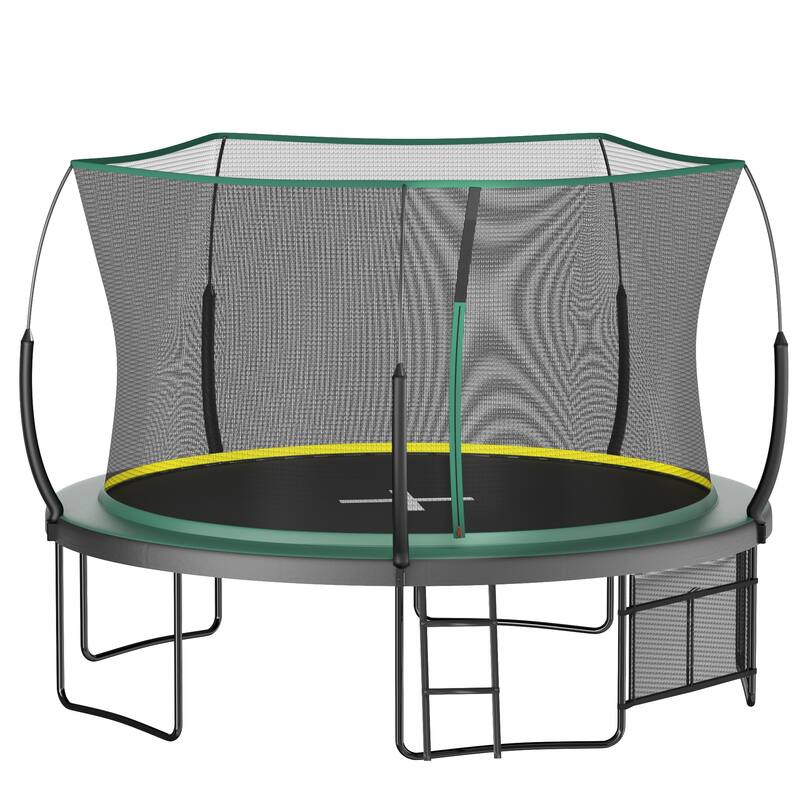 12FT Spring Free Trampoline No Gap Design with Safety Net and Fiberglass Poles