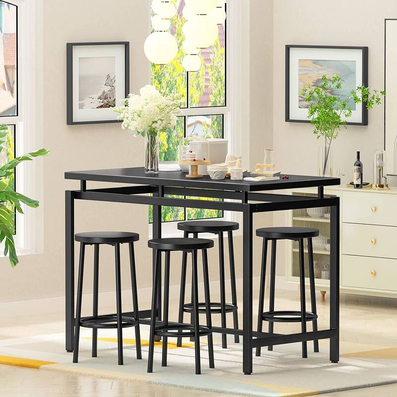 Eureka Industrial Modern Counter Height Pub 5-piece Dining Set, Wood Rustic Kitchen Dining Bar Set For Dining Room, Apartment