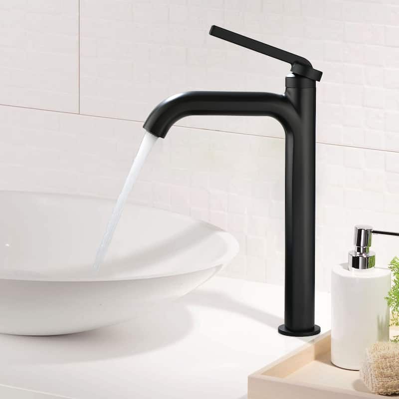 9-12" H Solid Brass Single Handle Bathroom Sink Faucet - Matte Black-vessel