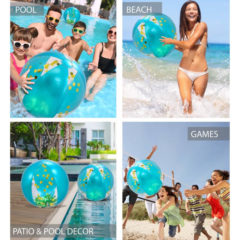 POZA Heavy Duty Inflatable Beach Ball Set of 2 - Blue Gold, 16 Inches - 16 inches