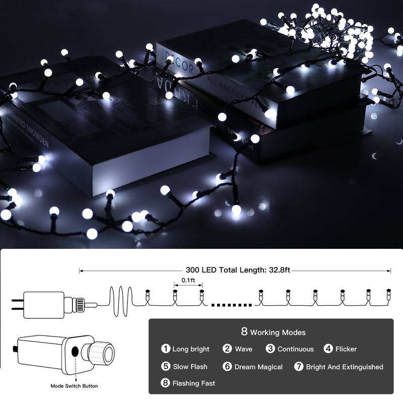 32.8/65.6FT Outdoor LED Pulg In 300/550-Bulb Mini String Lights