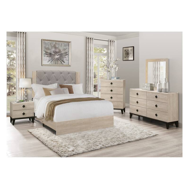 Frederic 3 Piece Gray Modern Fabric Upholstered Panel Bedroom Set