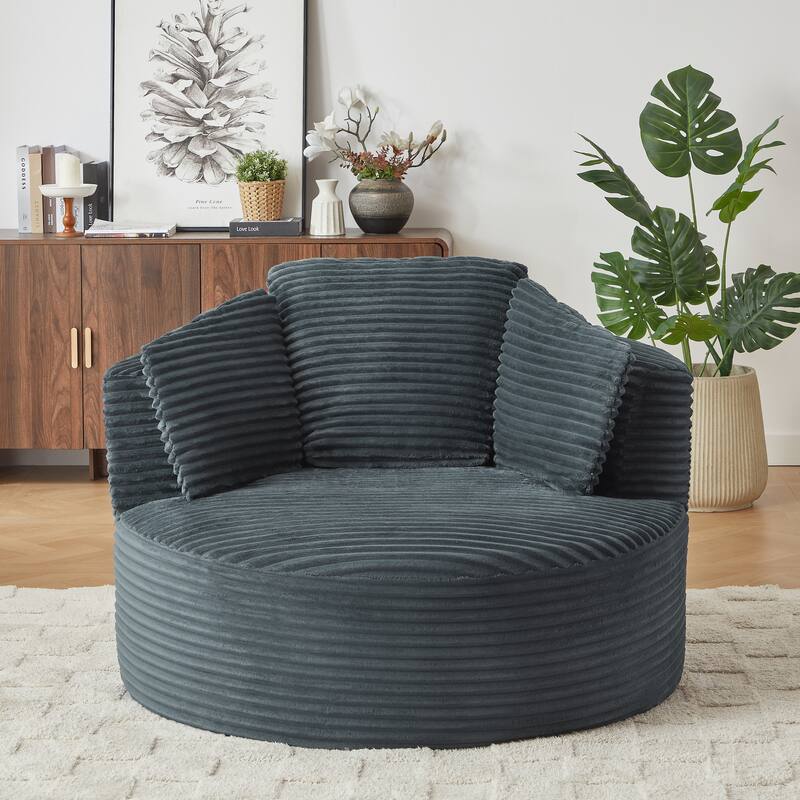 Deep Seat Barrel Chair Corduroy Single Sofa Armchair Round Accent Chair - Dark Grey