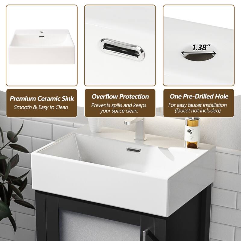 20" Small Bathroom Vanity with Ceramic Sink - Space-Saving Design with Ample Storage