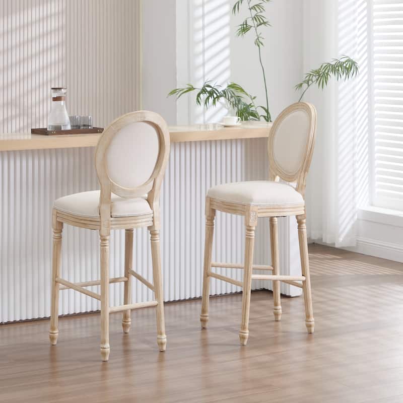 French Country Cotton Linen Barstools Set of 2 （25/29 Inch Seat High）