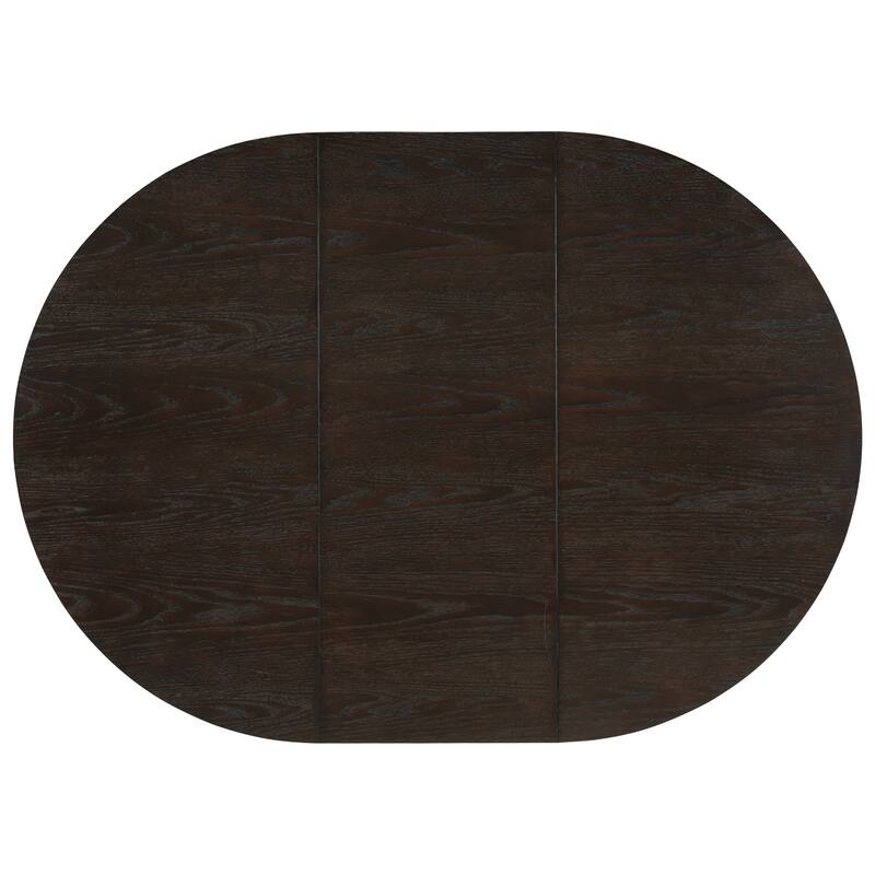 Farmhouse 5-Piece Round Extendable Dining Table Set for 4, Modern Wood Table with 4 Upholstered Chairs & 16" Removable Leaf