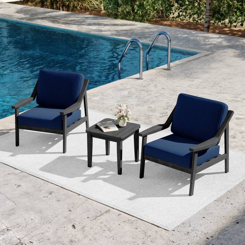 3-piece Teak Modern Cushioned Club Chairs Set Patio Bistro Set