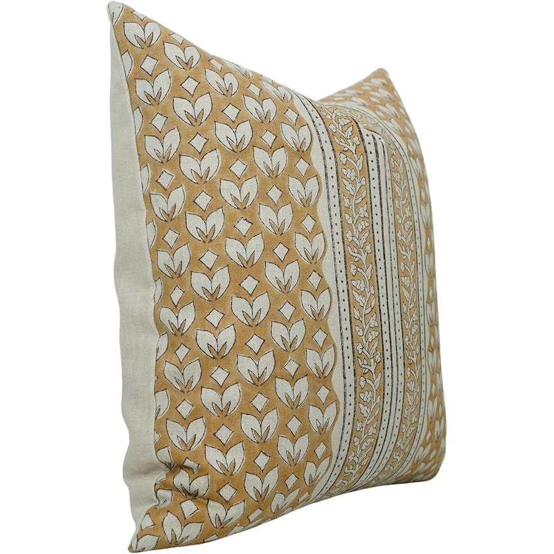 Linen Bohemian Block print pillow Cover Titli Border