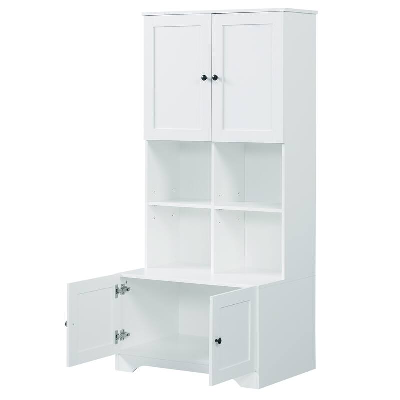 Freestanding Bathroom Storage Cabinet with Adjustable Shelf, Tall Waterproof Floor Cabinet with Double Doors