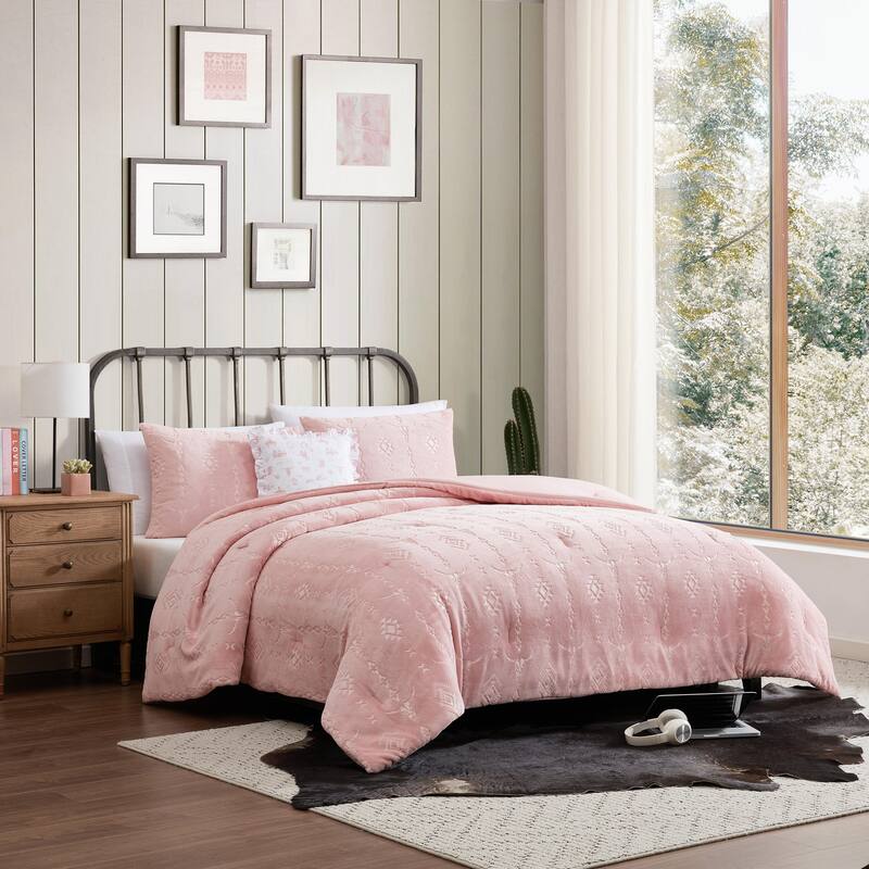 Wrangler Steer Head Stripe Reversible Comforter Set with Decorative Pillow (Pink)