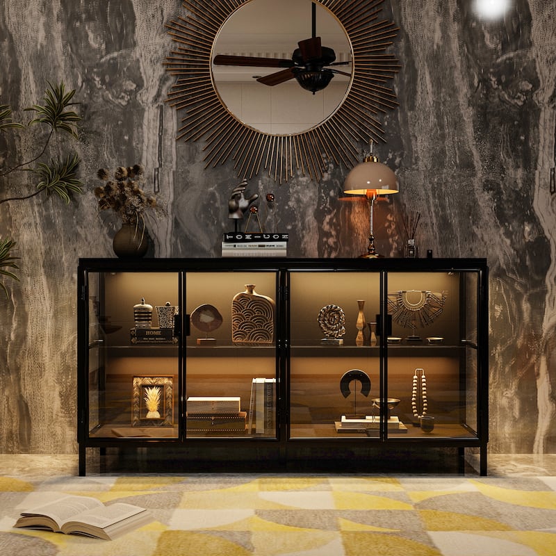 55.1"W Diplay Cabinet Collectible Cabinet Metal Frame with Lighting