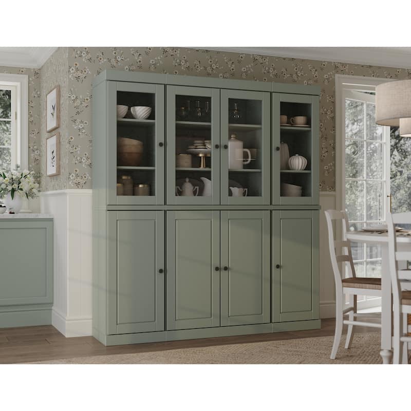 Palace Imports 100% Solid Wood 65" Kitchen China Pantry Cabinet - 65" x 71.5" - Sage - 4 Clear Glass-4 Solid