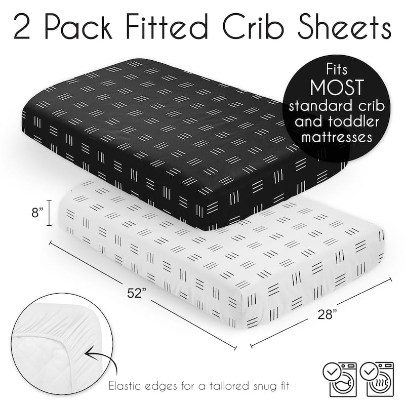 Sweet Jojo Designs Black White Boho Mudcloth Boy Girl Unisex/Gender Neutral 2 Pack Fitted Crib Sheets Bohemian Woodland Tribal