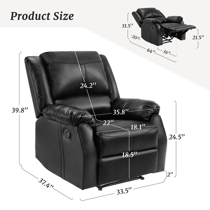 Faux Leather Recliner Sofa, Classic And Traditional Manual Recliner Chair With Comfortable Arms And Single Sofa For Living Room