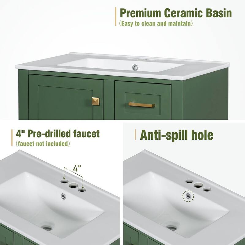 30" Bathroom Vanity With Sink, Solid Wood Bathroom Storage Cabinet