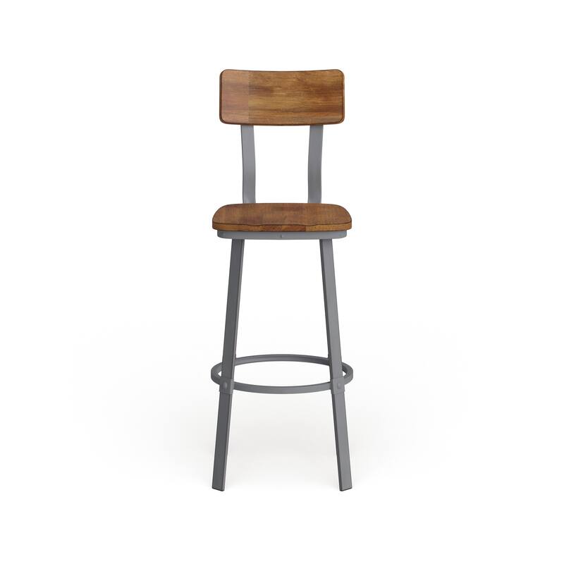 Rustic Walnut Restaurant Barstool with Wood Seat & Back & Gray Powder Coat Frame - 16.25"W x 22.75"D x 45"H