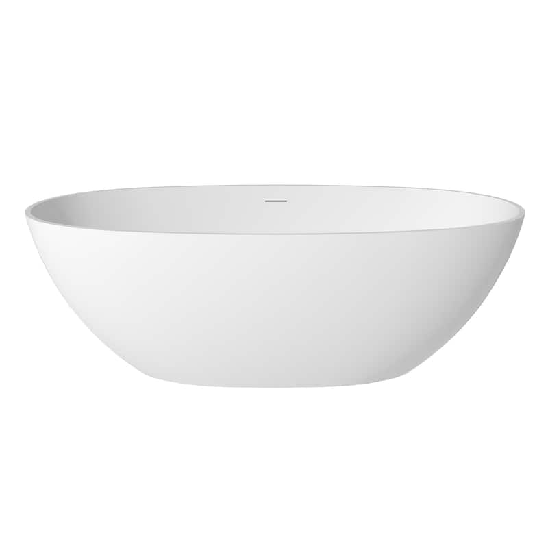 CASAINC Soaking Bathtub Solid Surface Stone Bathtub with Center Drain in Matte White - 67 Inch