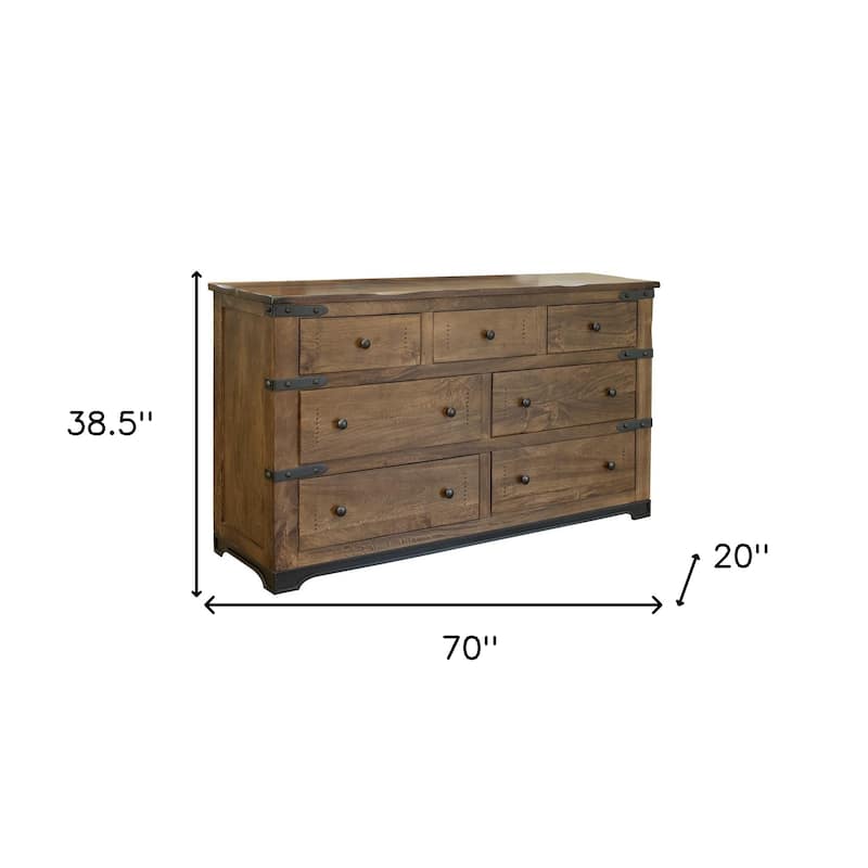 HomeRoots 70" Natural Solid Wood Seven Drawer Triple Dresser