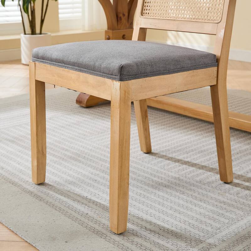 GDF Studio - Harper Mid-Century Farmhouse Wood Rattan Upholstered Dining Chairs - Set of 2