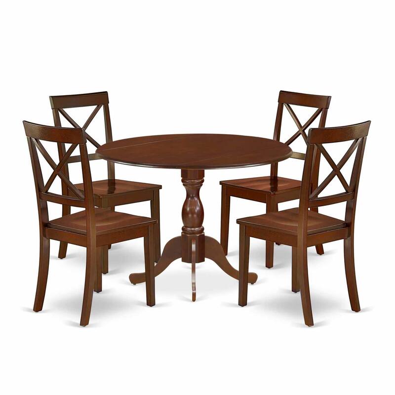 HomeStock 5-Piece Mahogany Finish Solid Wood Top Dining table with 4 Chairs with Drop Leaf Lattice Back