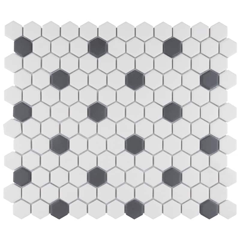 Merola Tile Gotham Hex Series Antique White and Black 10-1/4" x 11-7/8" Porcelain Mosaic Tile