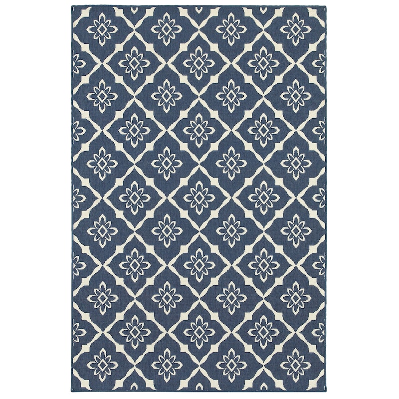 Style Haven Martinique Floral Lattice Indoor Outdoor Navy/Off-White Area Rug - 3'7" x 5'6"