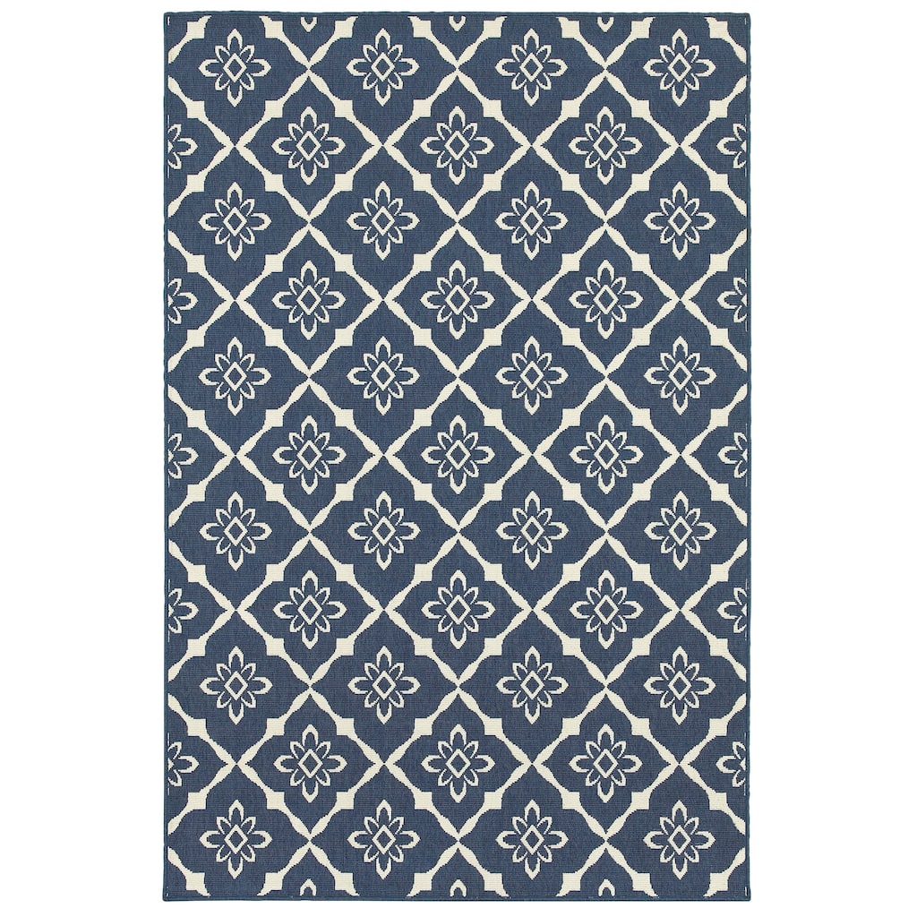 Style Haven Martinique Floral Lattice Indoor Outdoor Navy/Off-White Area Rug