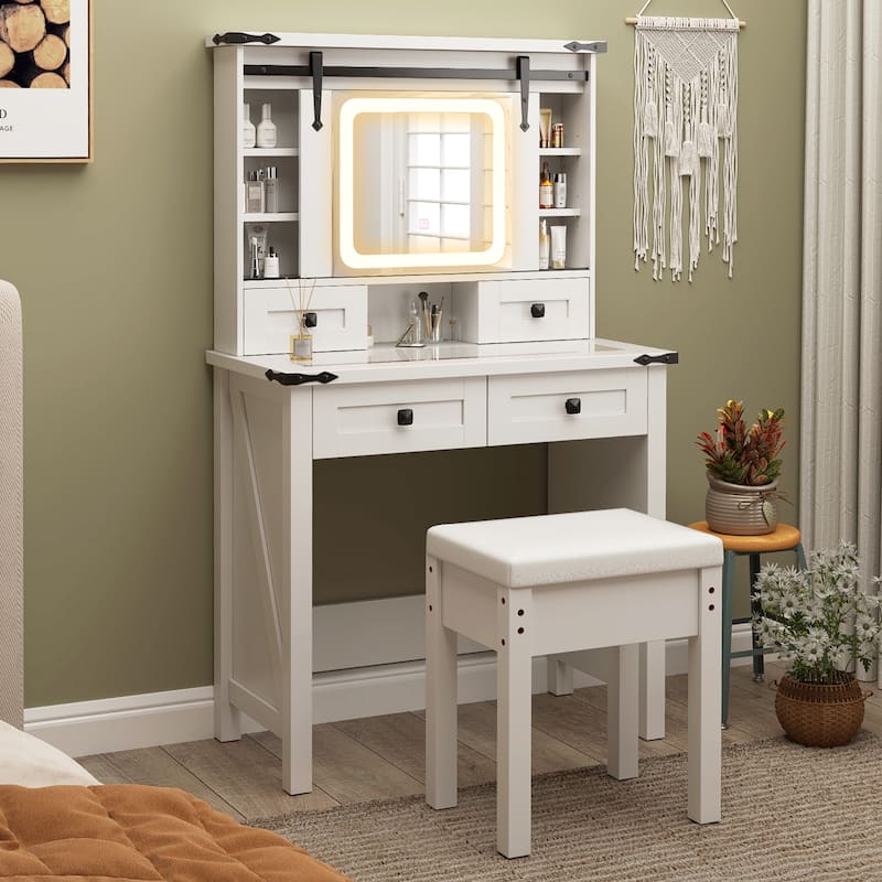 Gymax Farmhouse Vanity Desk Makeup Vanity Table w/Adjustable