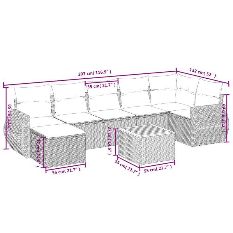vidaXL Garden Sofa Set Black - 21.7 x 21.7 x 14.6