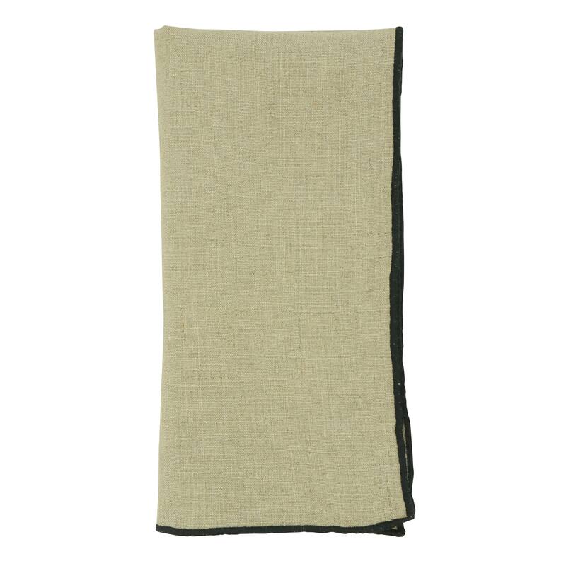 Stonewashed Linen Napkins With Stitched Border Design (Set of 4) - Set of 4 - Black & Natural